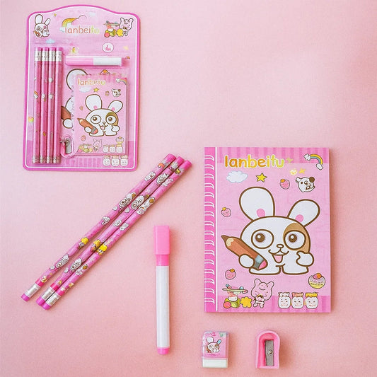 Kids' Stationery Kit: Wooden Pencils, Sharpener, Eraser, Diary (8 Pc Set) signaturekarts