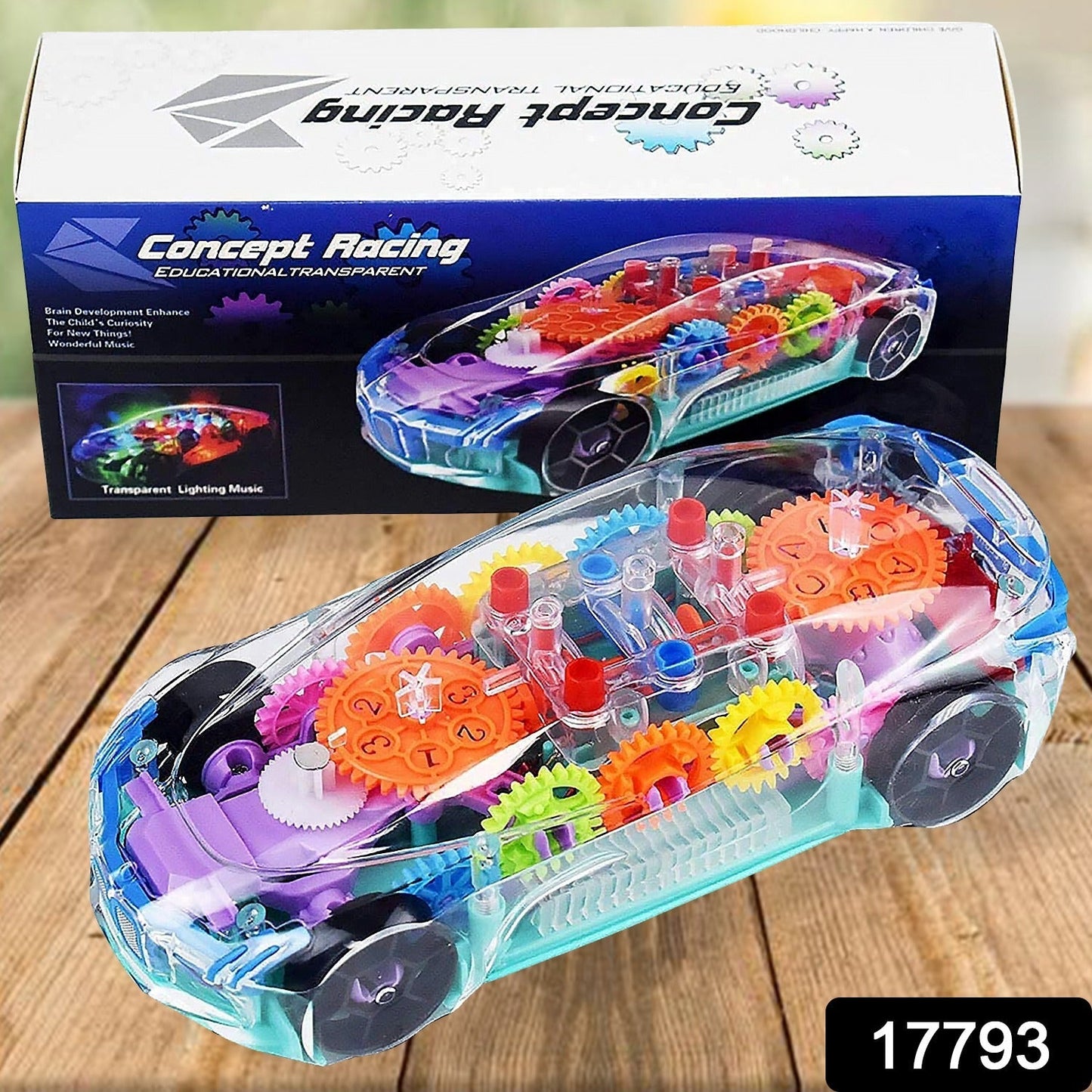 Rotating Transparent Gear Concept Car with Musical and 3D Flashing Lights Toy signaturekarts
