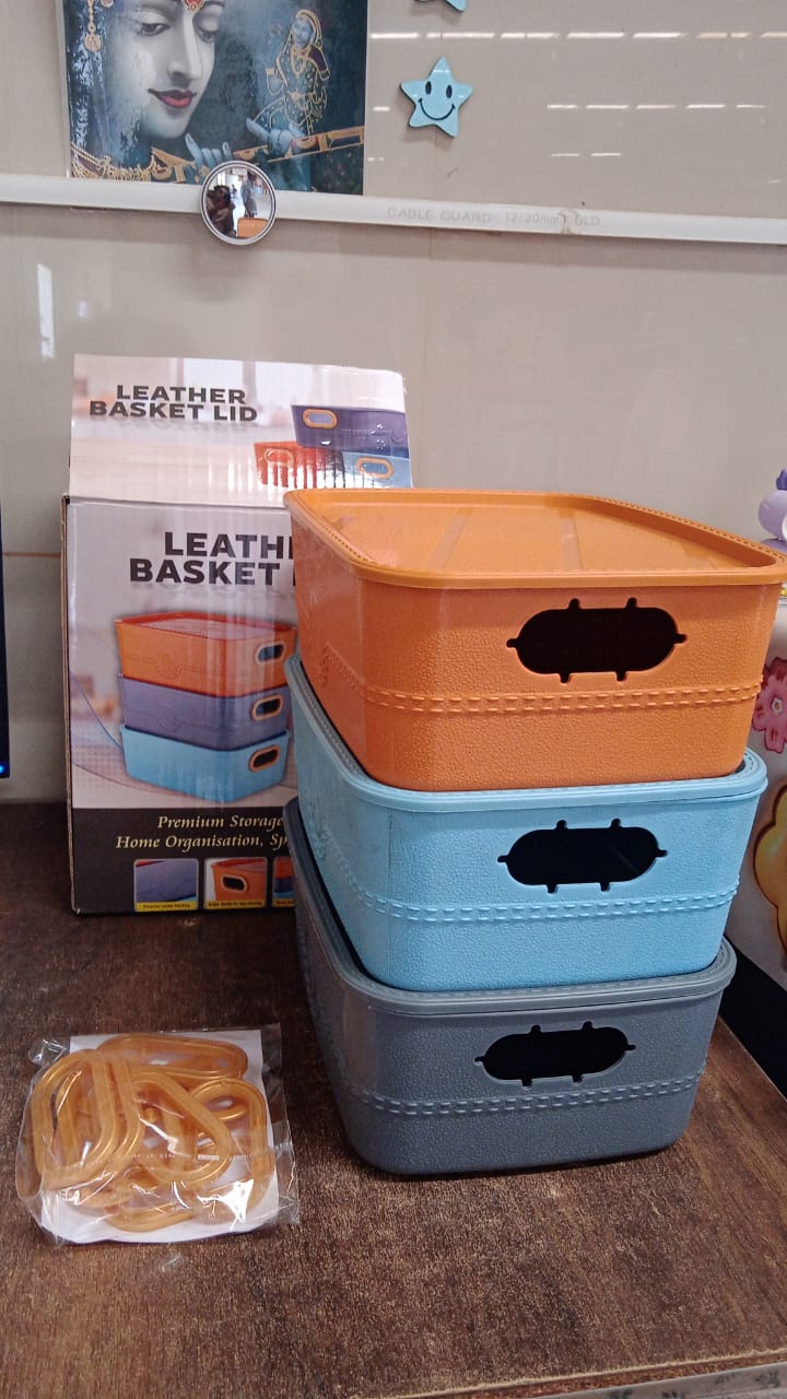 3-Piece Plastic Multipurpose Storage Basket Bin Set with Handle (3 Pcs Set) Signature kart