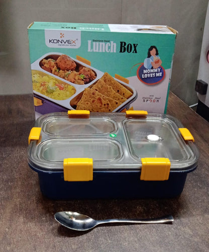 3 Compartment Transparent Stainless Steel Lunch Box for Kids Signature kart