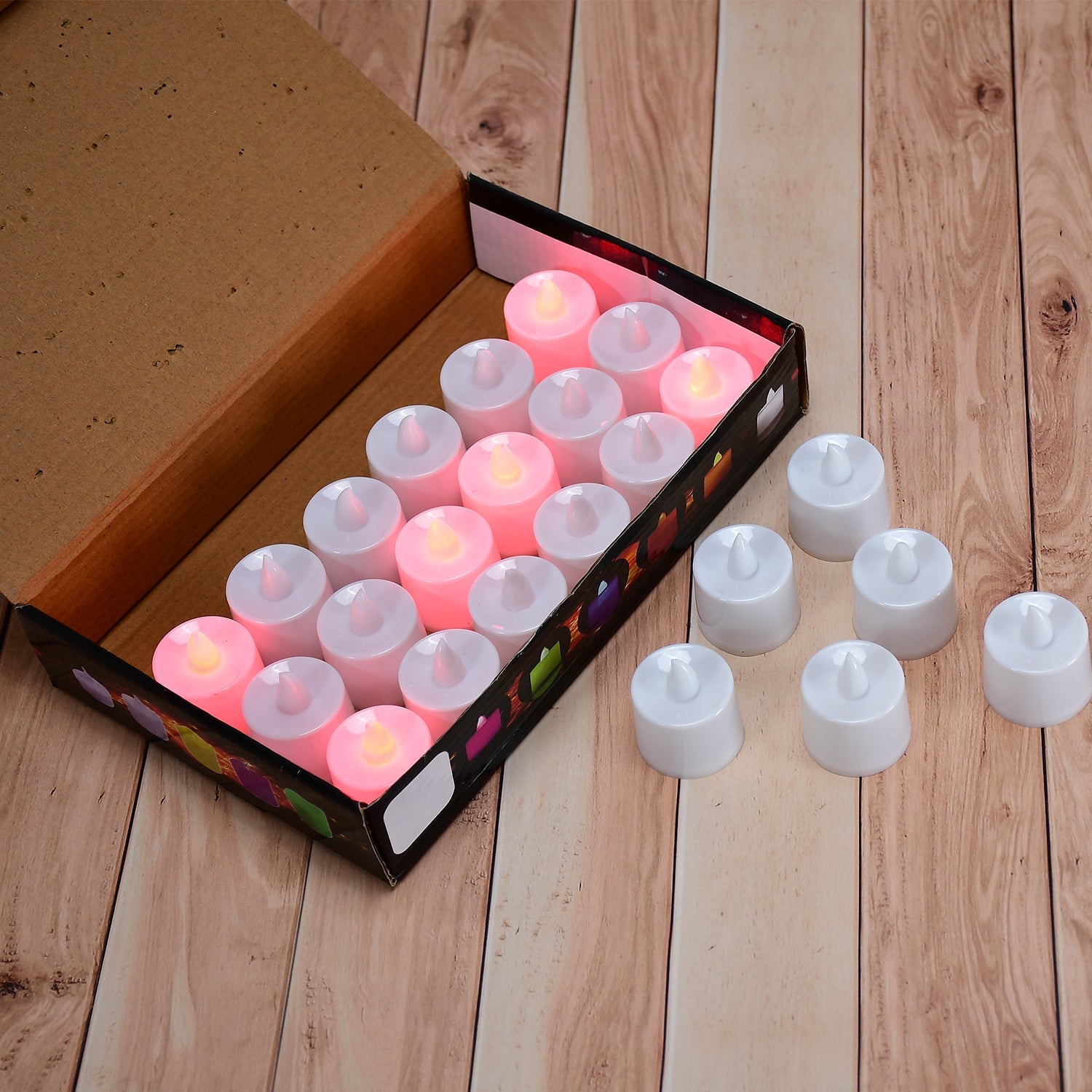 Red LED Tealights Smokeless Flameless Candles for Home Decor, Diwali (24 Pcs) signaturekarts