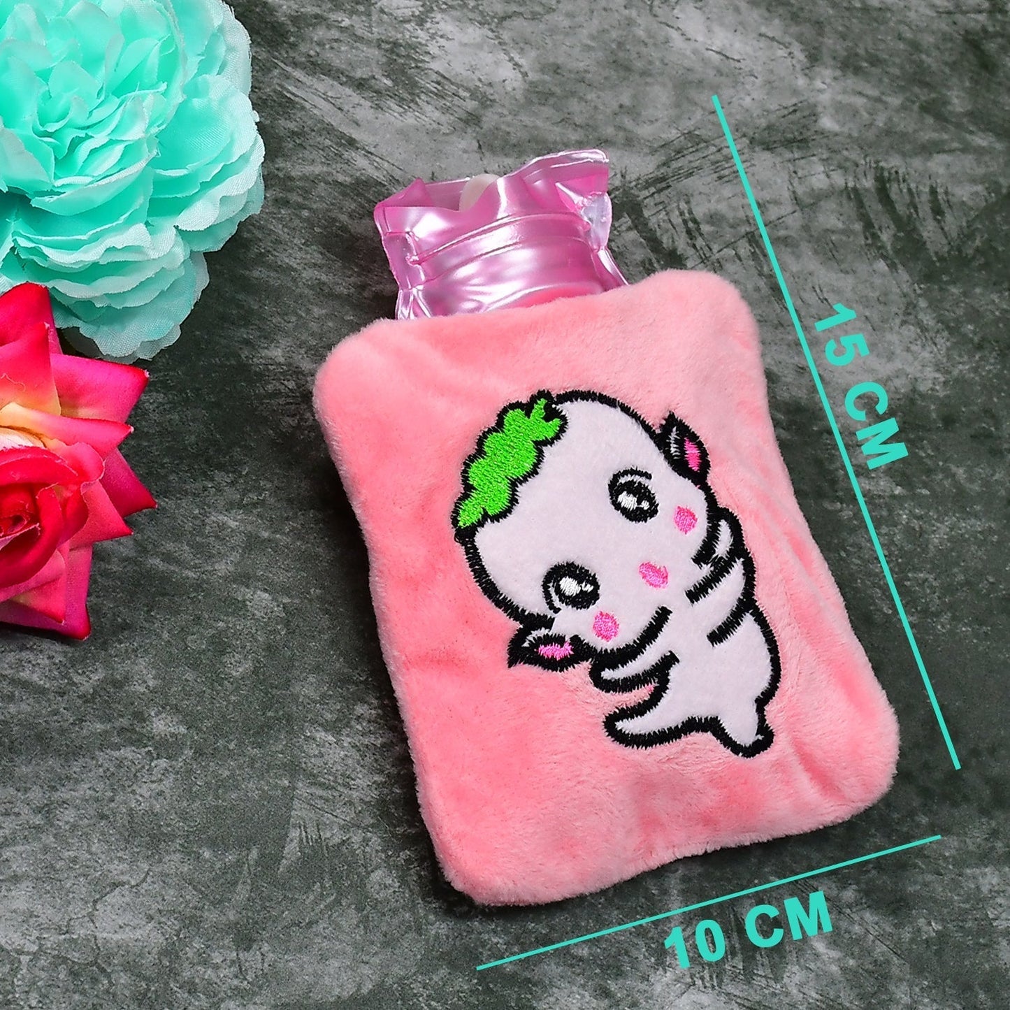 Pink Cartoon Small Hot Water Bag with Cover for Pain Relief signaturekarts