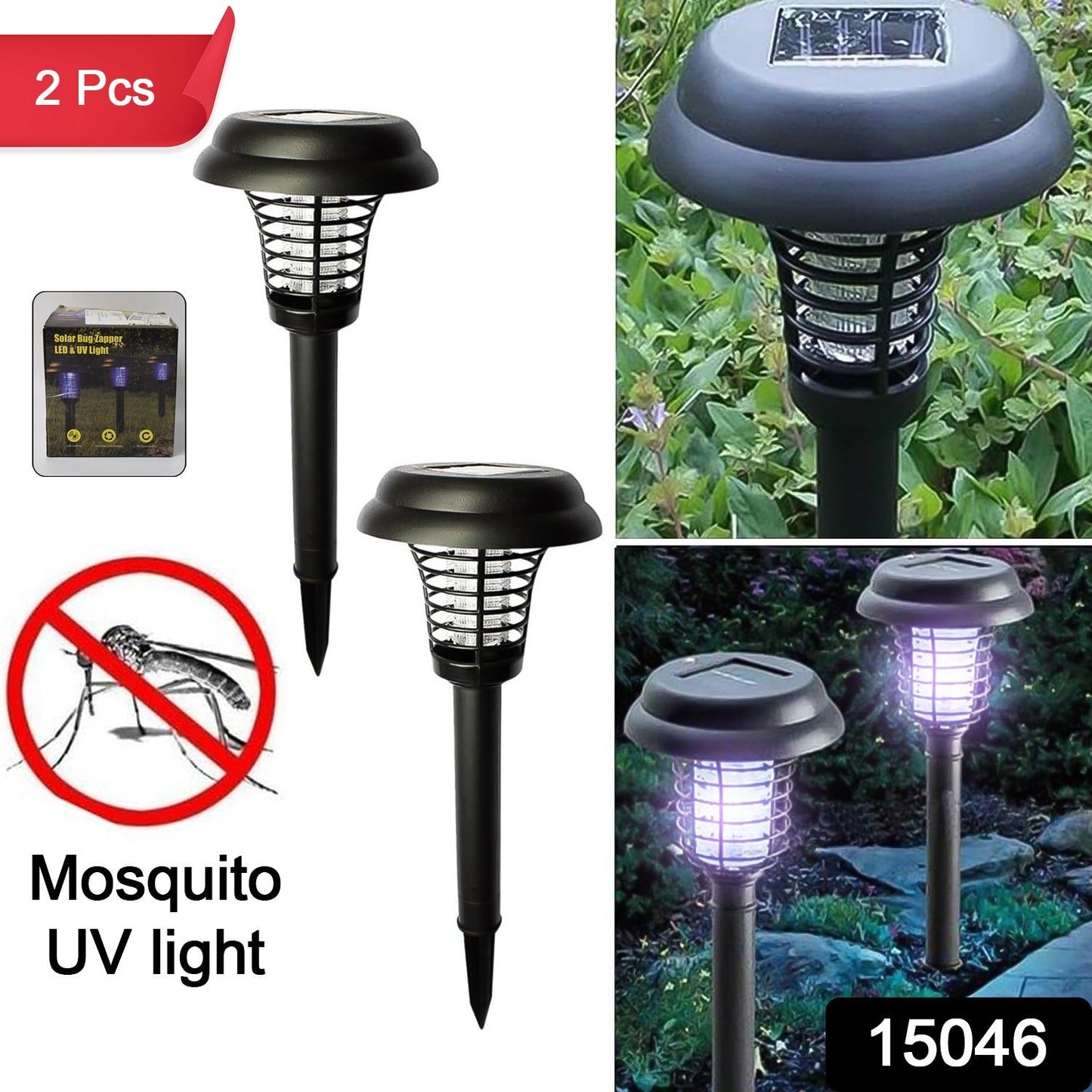 Garden Lighting UV LED Solar Powered LED Mosquito Trap / Bug Zapper  (2 Pc) Signaturekarts
