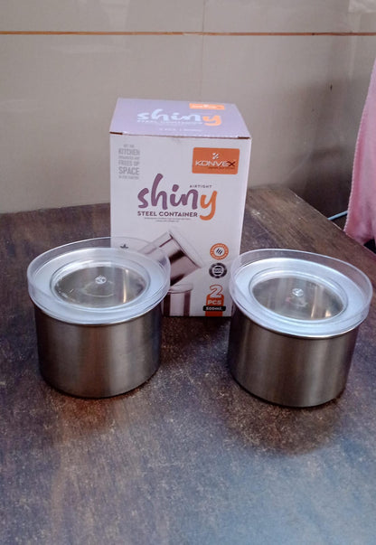 Multipurpose Stainless Steel Airtight Containers with See Through Lid (2 Pc / 500 ML) Signaturekarts