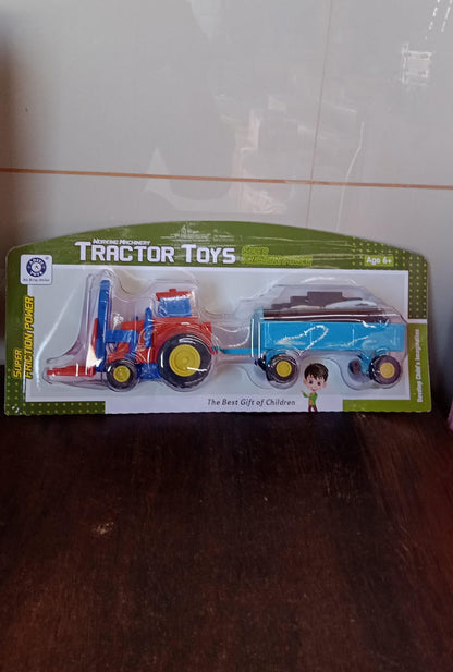 Plastic Tractor Toy Friction Powered Tractor with Bricks Trolley (1 Pc) Signaturekarts