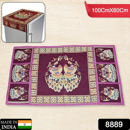 Cotton Fridge Top Cover with Side Pockets for Home Decor (100×60 CM) signaturekarts