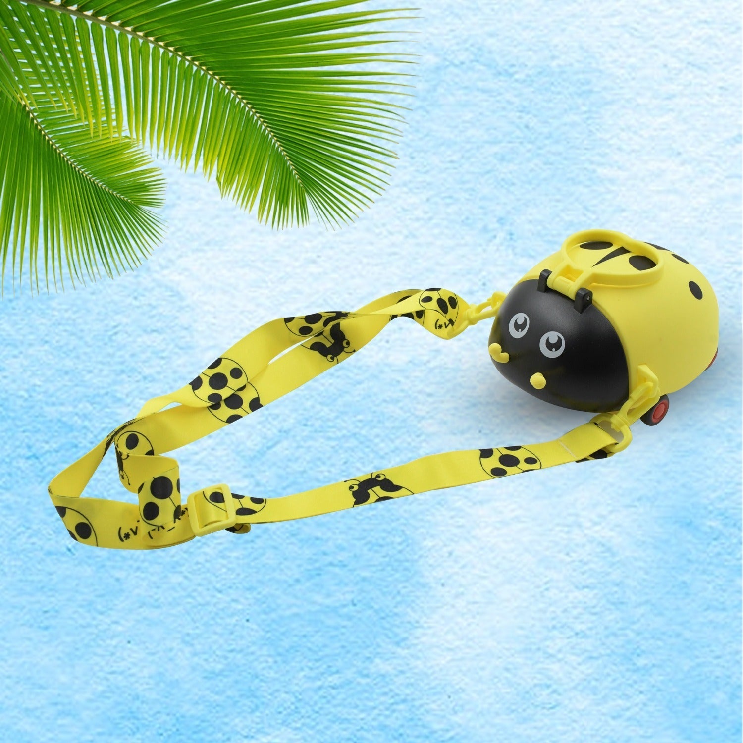 Cute Plastic Bug Shape Water Bottle with adjustable shoulder strap, 4 wheel &  Straw, portable drinking cup Water Bottle For Kids | Water Bottle | Return Gift For Kids | Water Bottle With Straw | School Kinds Water Bottle (1 Pc) signaturekarts