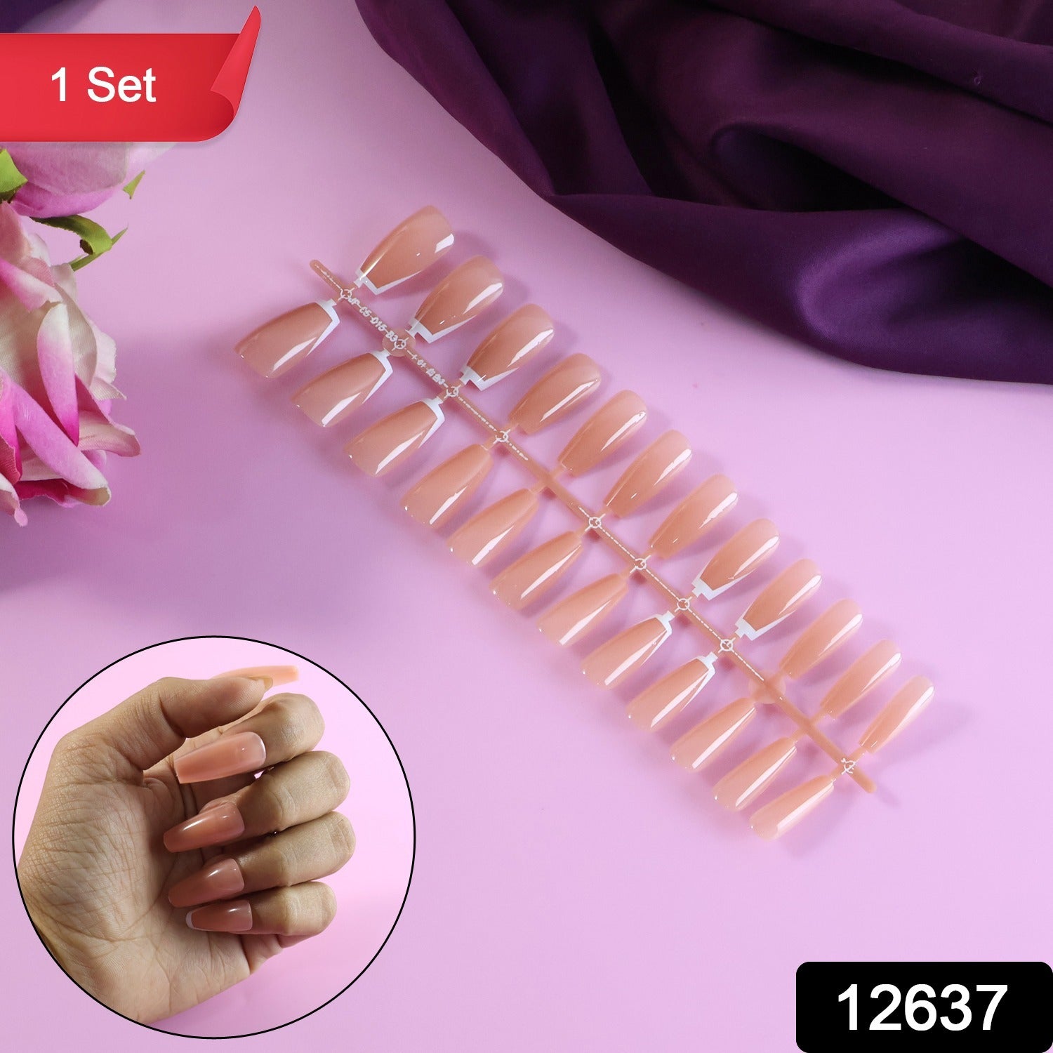 Elegant Nude Glossy Artificial Nail Tips fake nails (24 Pc Set) signaturekarts