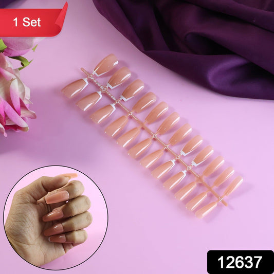 Elegant Nude Glossy Artificial Nail Tips fake nails (24 Pc Set) signaturekarts
