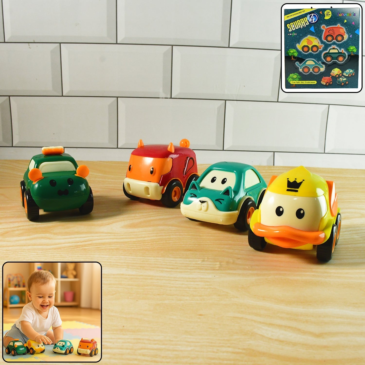 Funwoods Animal Cartoon Pull-Back Toy Car - (4 Pc / Set) signaturekarts