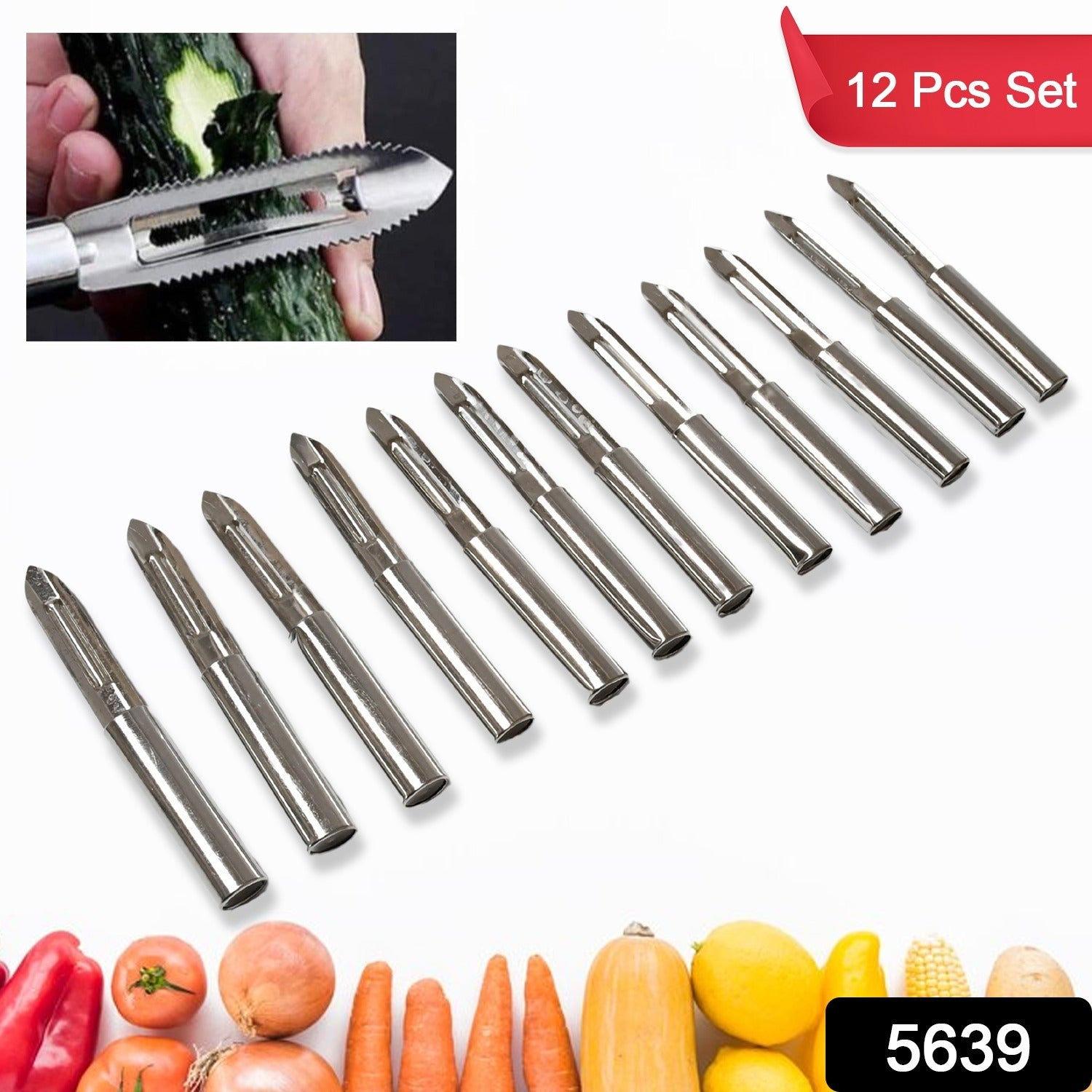 Stainless Steel Peeler Set – Multi-Purpose Handle for Peeling & Shredding(12 Pc) signaturekarts