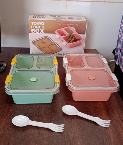 Plastic Lunch Box for Kids, Lunch Box (3 Compartment Lunch Box) signaturekarts