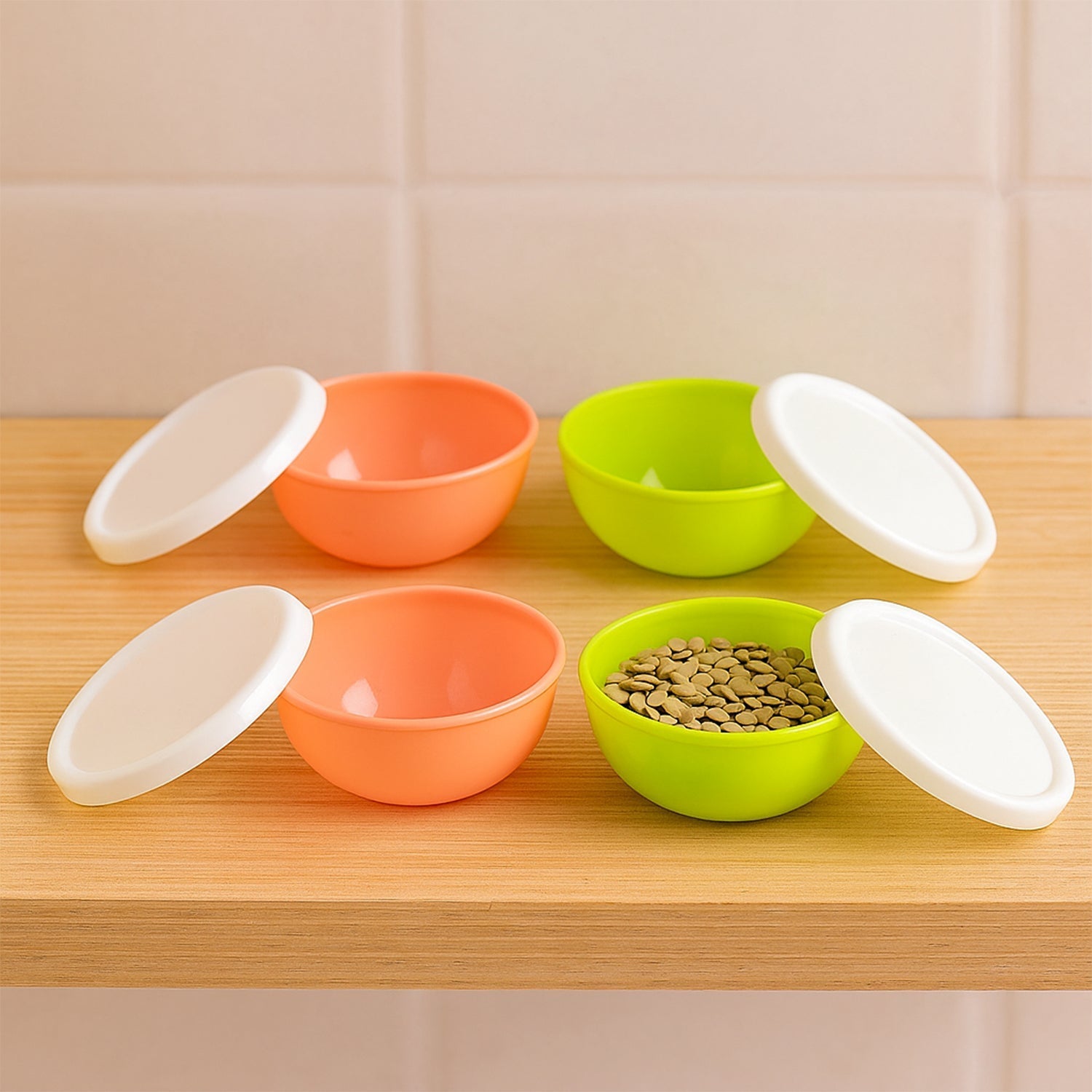 Multipurpose Small Round Plastic Bowl / Katori With Lid,  Chutney Bowl (4 Pcs Set) signaturekarts
