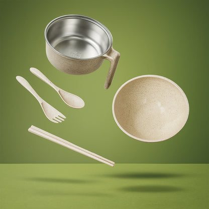 Rice Bowl Noodle Set – 6 Pcs with Lid, Handle & Cutlery signaturekarts
