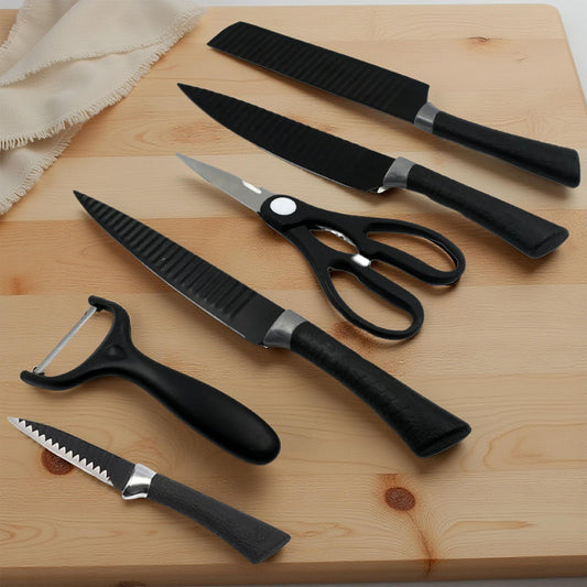 6 Pcs Professional Kitchen Knife Set with Non-Slip Handle, Peeler & Scissor signaturekarts
