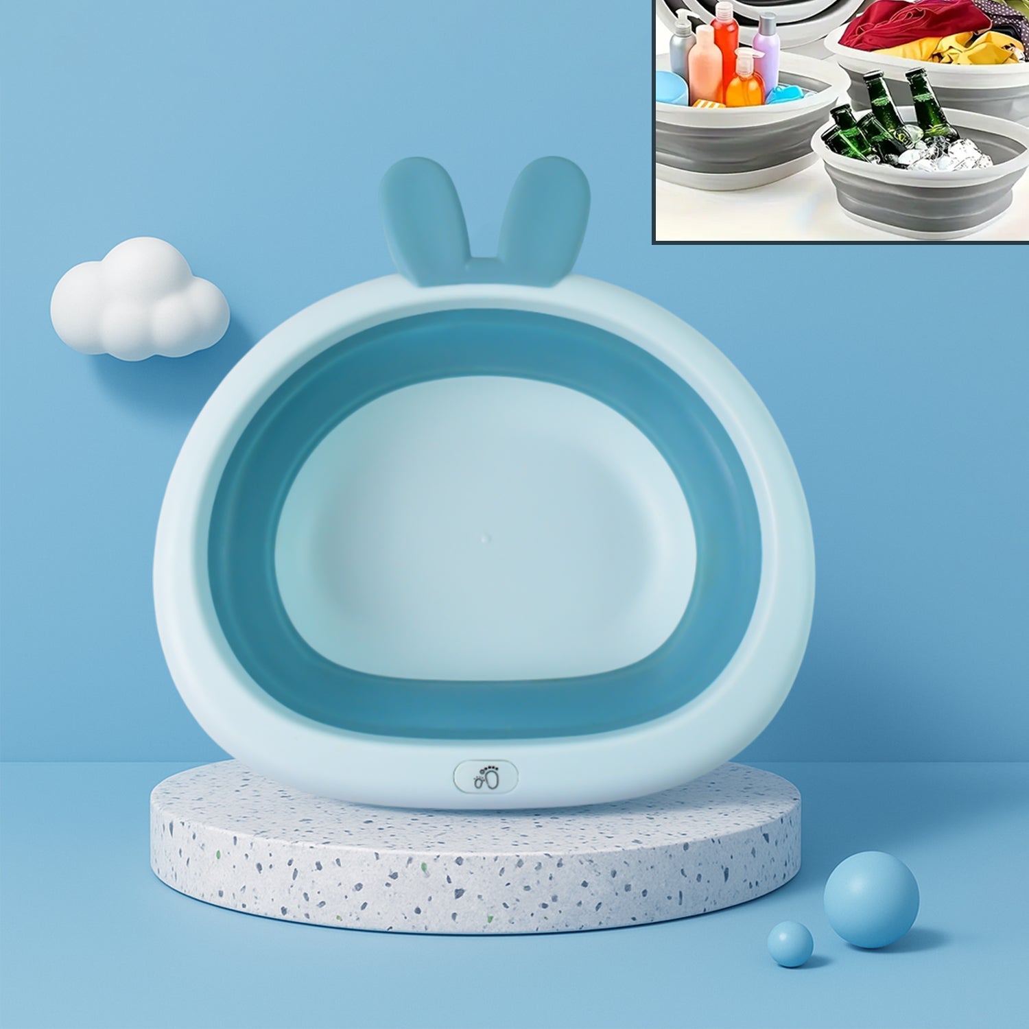Foldable Multipurpose Collapsible Basin with Bunny Ear Handle signaturekarts