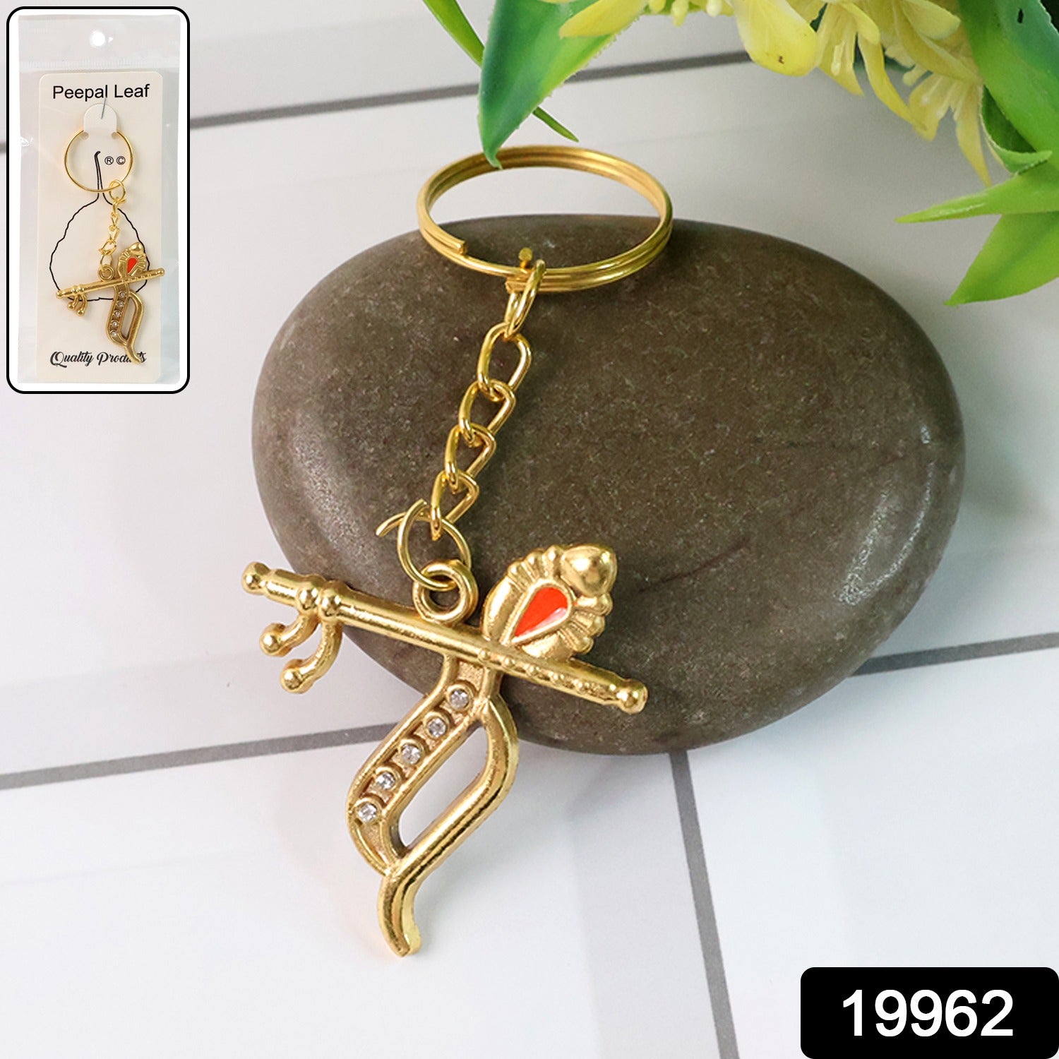 Flute and Peacock Feather Krishna Design Keychain (1 Pc) signaturekarts