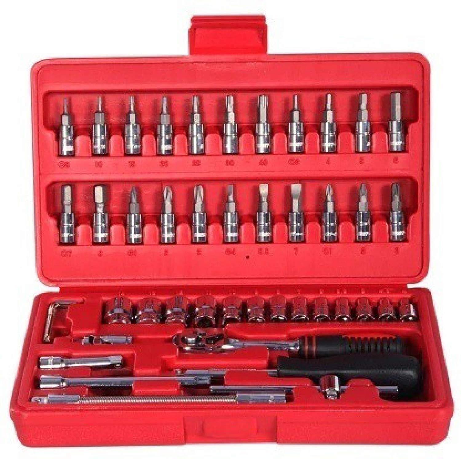 Socket 1 / 4 Inch Combination Repair Tool Kit (Red, 46 pcs) Signature Kart