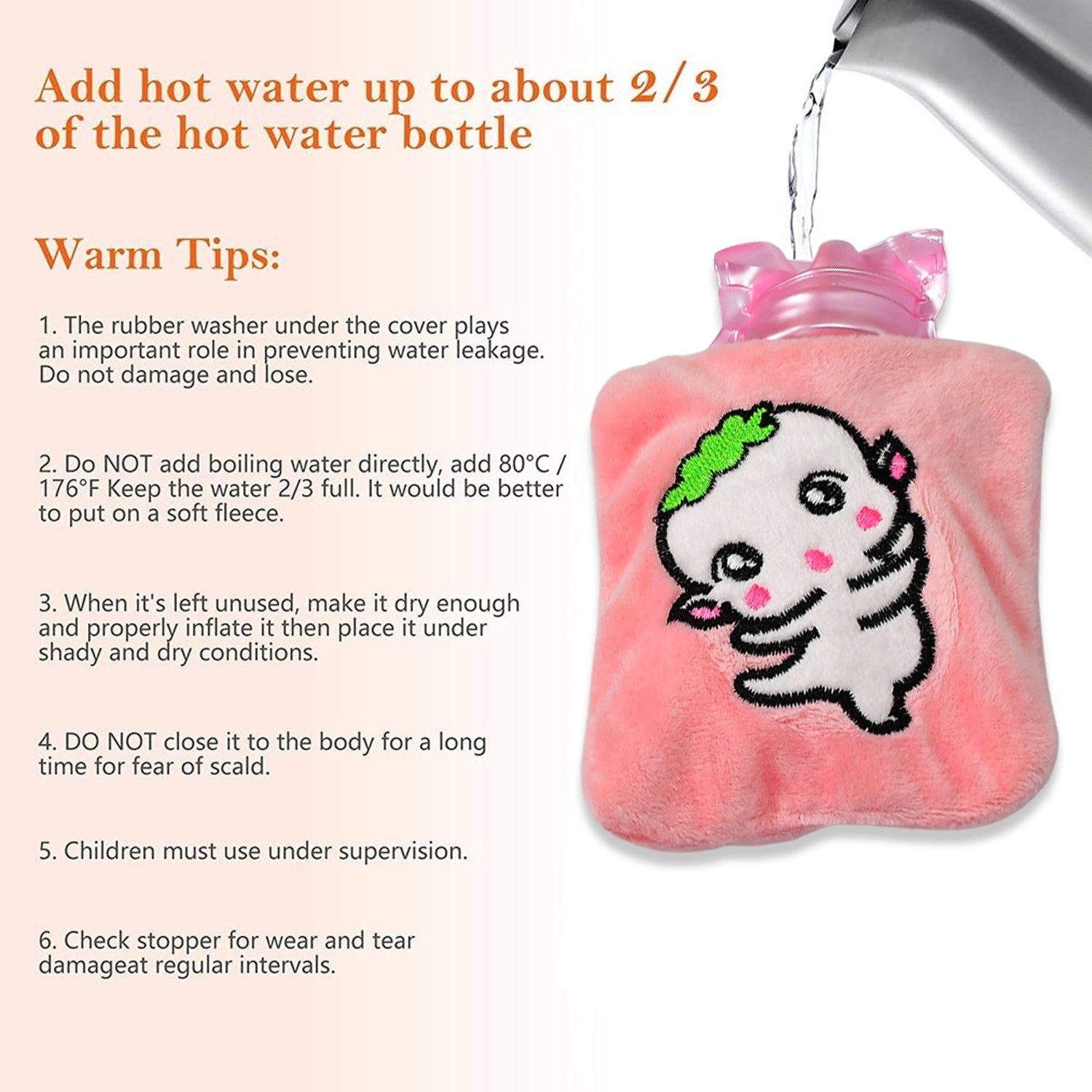 Pink Cartoon Small Hot Water Bag with Cover for Pain Relief signaturekarts