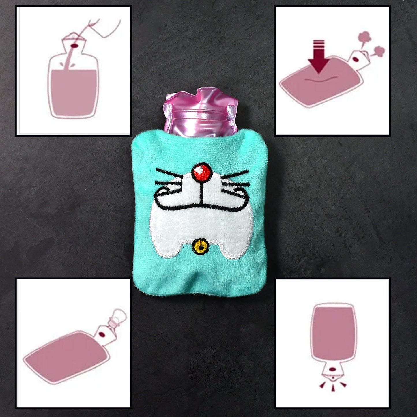 Doremon Cartoon Small Hot Water Bag with Cover for Pain Relief signaturekarts