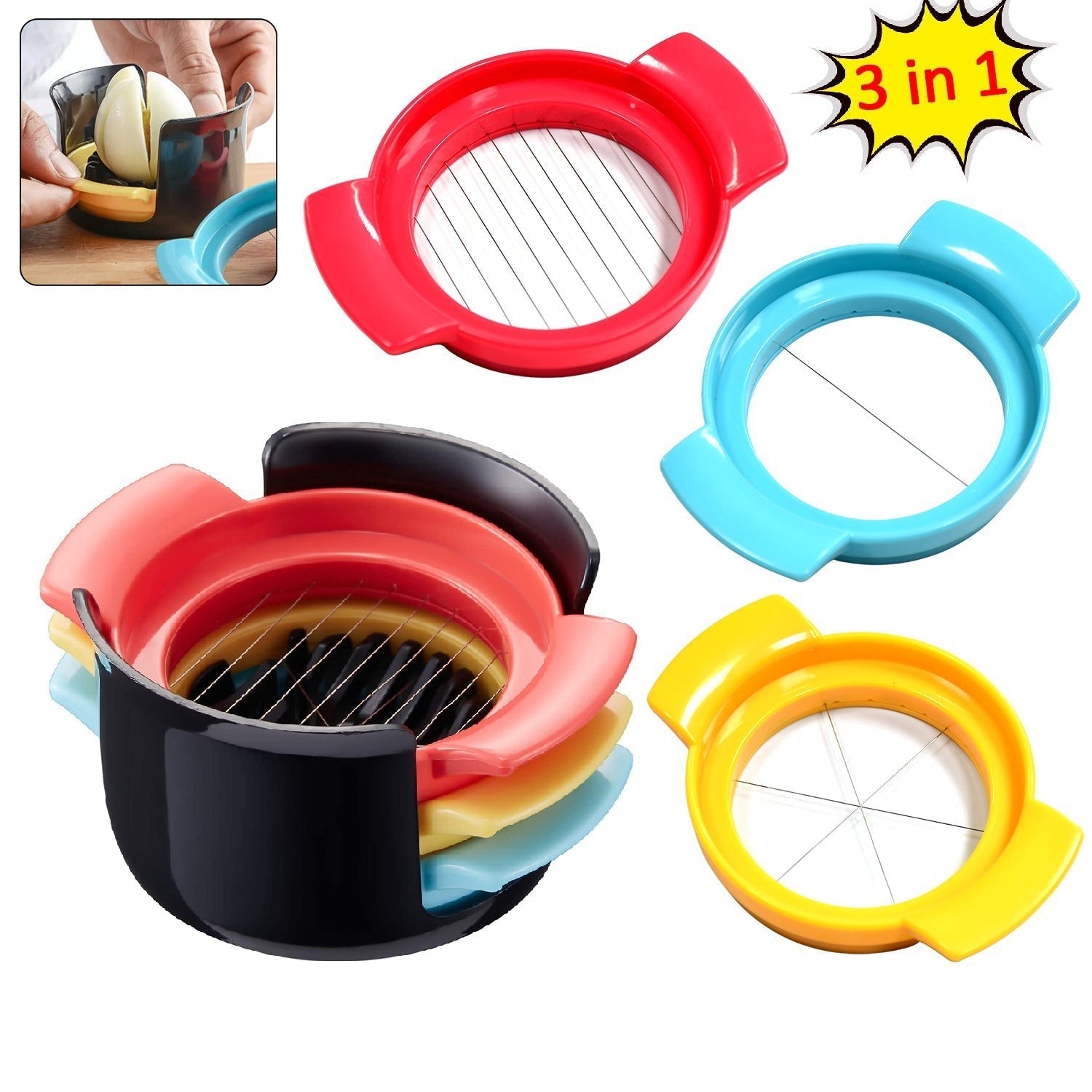 Multifunctional 3-in-1 Egg Cutter - Stainless Steel Slicing Tool with Durable Wires Signaturekarts
