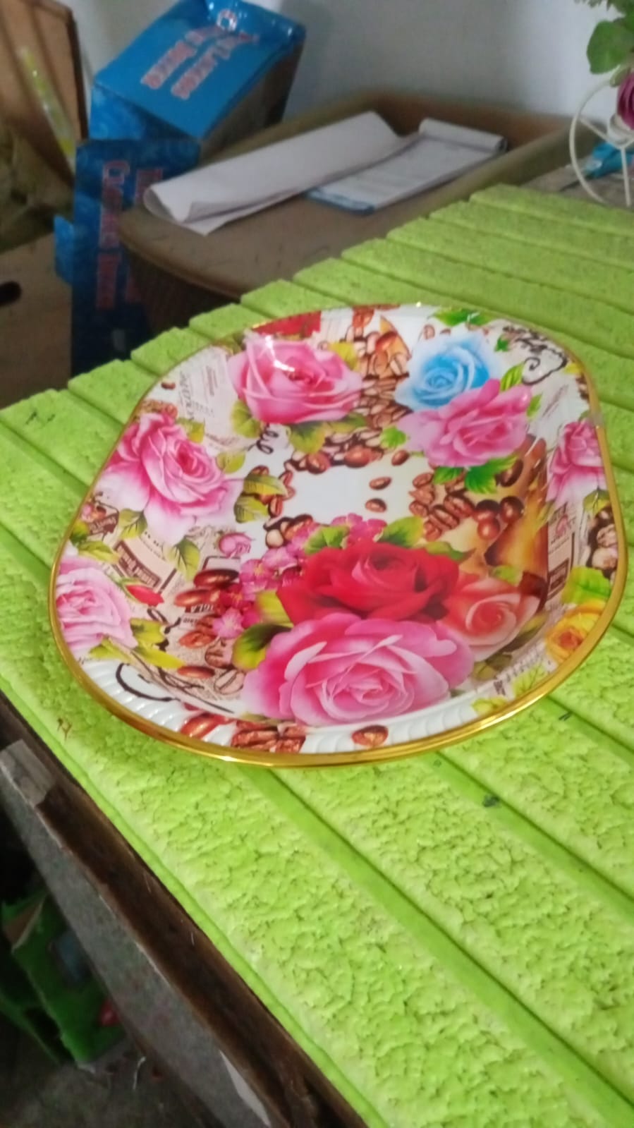 Big Plastic Flower Printed Design Serving Tray (1 Pc / 35 x 24 CM / Mix Color) signaturekarts