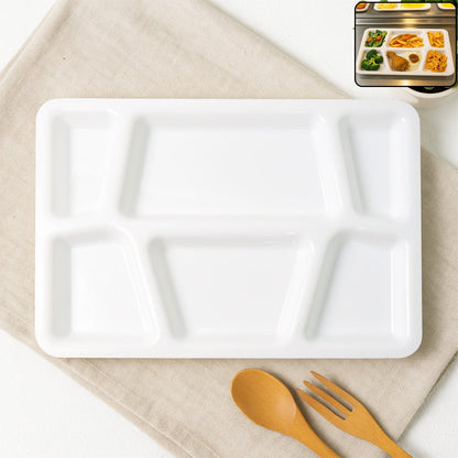 Plastic Multi-Compartment Rectangular Meal Serving Tray / Plate (1 Pc / White) signaturekarts
