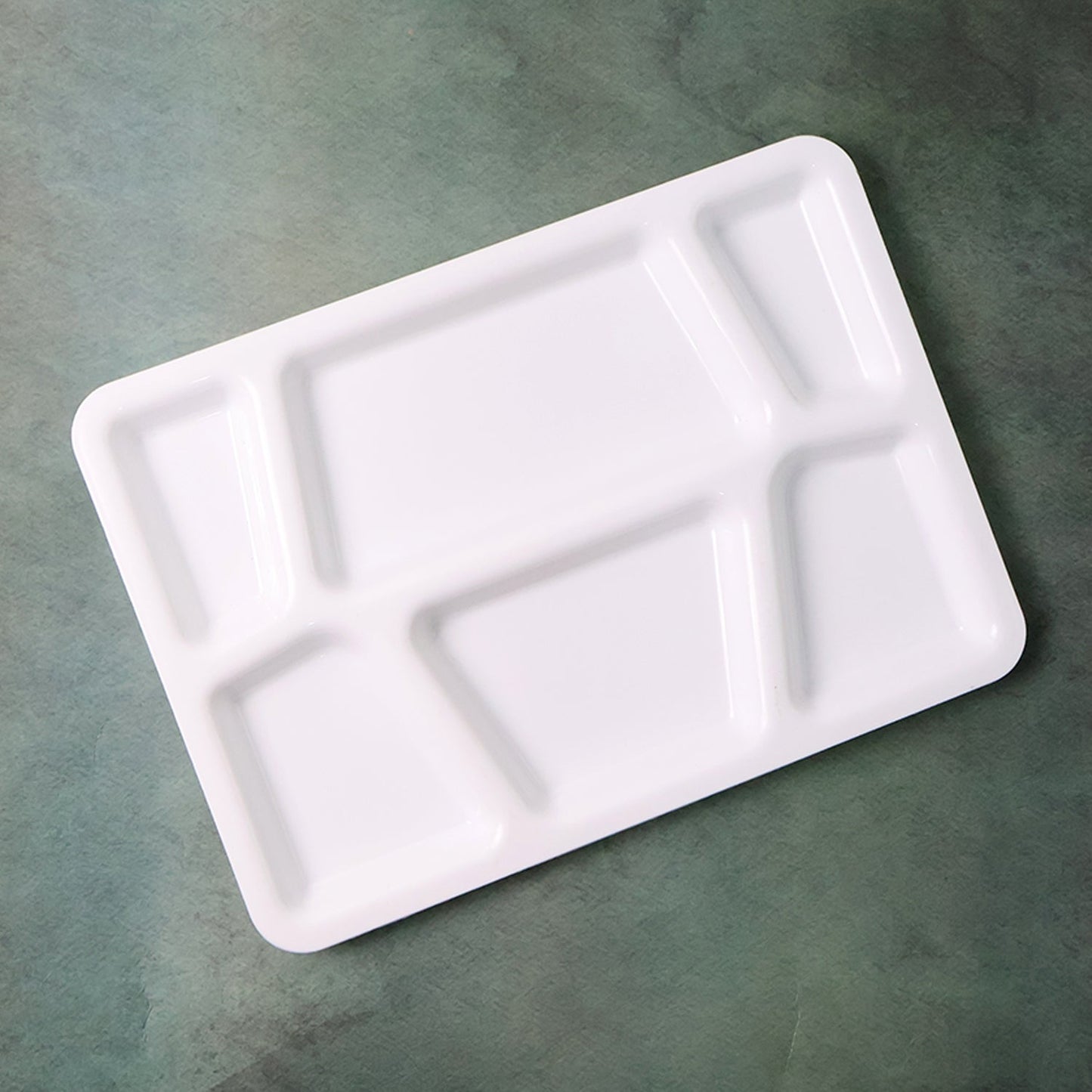 Plastic Multi-Compartment Rectangular Meal Serving Tray / Plate (1 Pc / White) signaturekarts