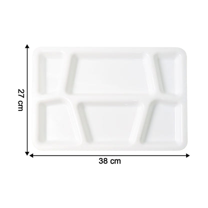 Plastic Multi-Compartment Rectangular Meal Serving Tray / Plate (1 Pc / White) signaturekarts