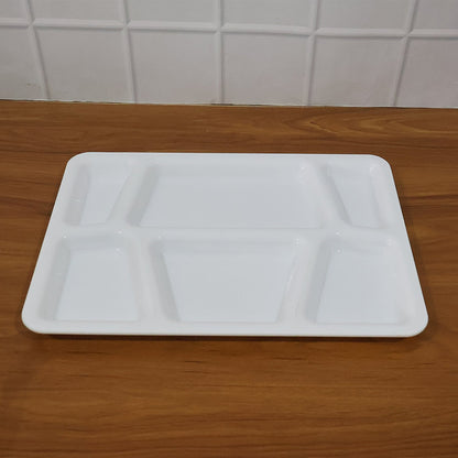 Plastic Multi-Compartment Rectangular Meal Serving Tray / Plate (1 Pc / White) signaturekarts