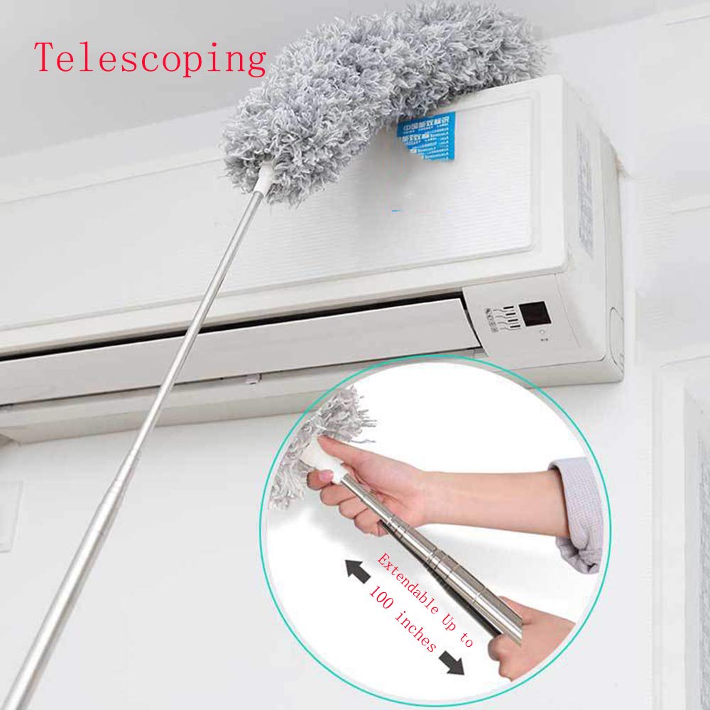 Microfiber Dusters for Cleaning, Telescoping Feather Duster with 100 inches Extendable Handle Pole, Dusting Cleaning Tools for Cleaning High Ceiling, Ceiling Fan, Blinds, Cobwebs, Furniture, Cars Signaturekarts