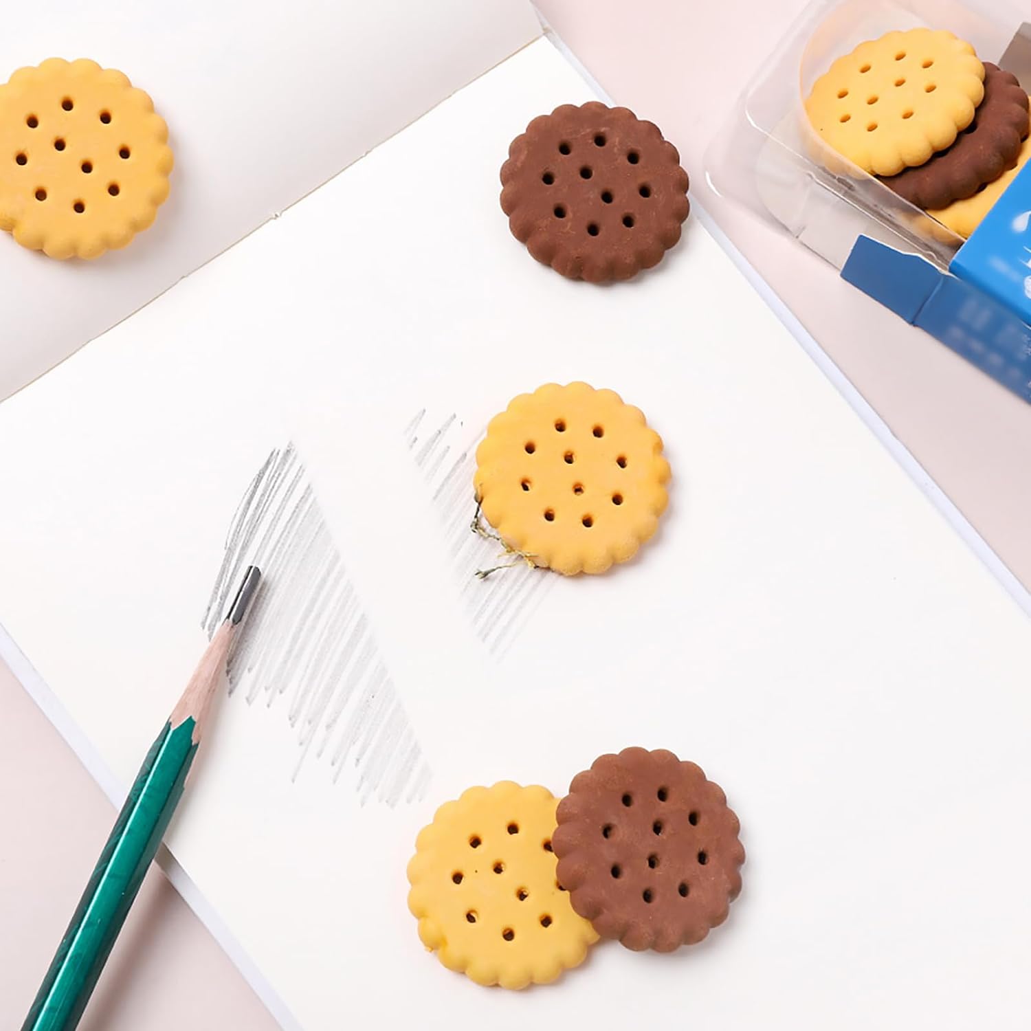 Biscuit-Shaped Erasers – Fun Rubber Stationery for Kids (6 Pcs Set) signaturekarts