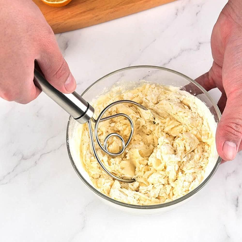 Dough Whisk, Premium Stainless Steel Dutch Whisk, Dough Hand Mixer Artisan Blender For Egg, Bread, Cake, Pastry, Pizza Dough - Perfect Baking Tools, Whisking, Tirring Kitchen Tools (1 Pc) signaturekarts