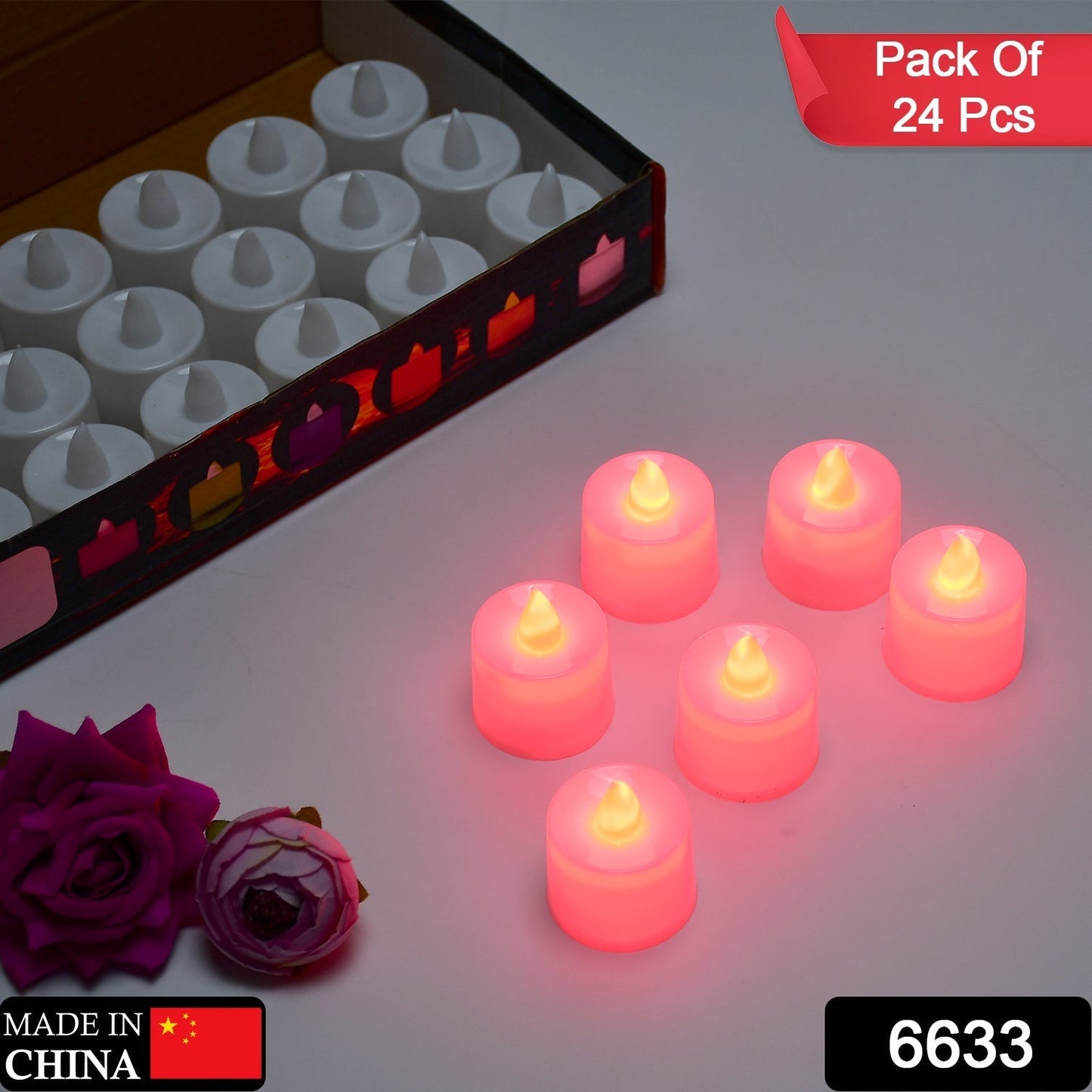 Red LED Tealights Smokeless Flameless Candles for Home Decor, Diwali (24 Pcs) signaturekarts
