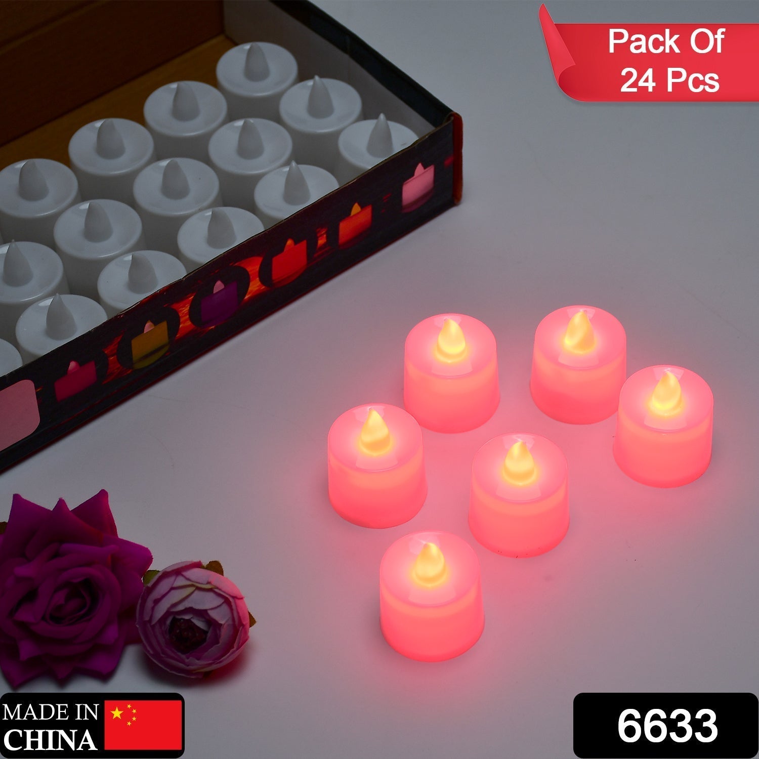 Red LED Tealights Smokeless Flameless Candles for Home Decor, Diwali (24 Pcs) signaturekarts