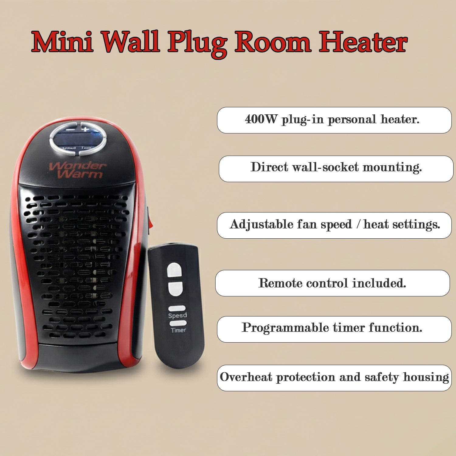 Wonder Warm 400W Wall Plug Room Heater with Remote Control (1 Pc) The Morsignaturekarts