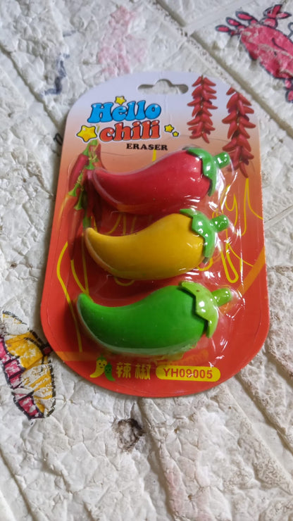 3D Fancy Colorful Chili Shape Erasers – Mini Novelty Eraser Set (3 Pc) signaturekarts