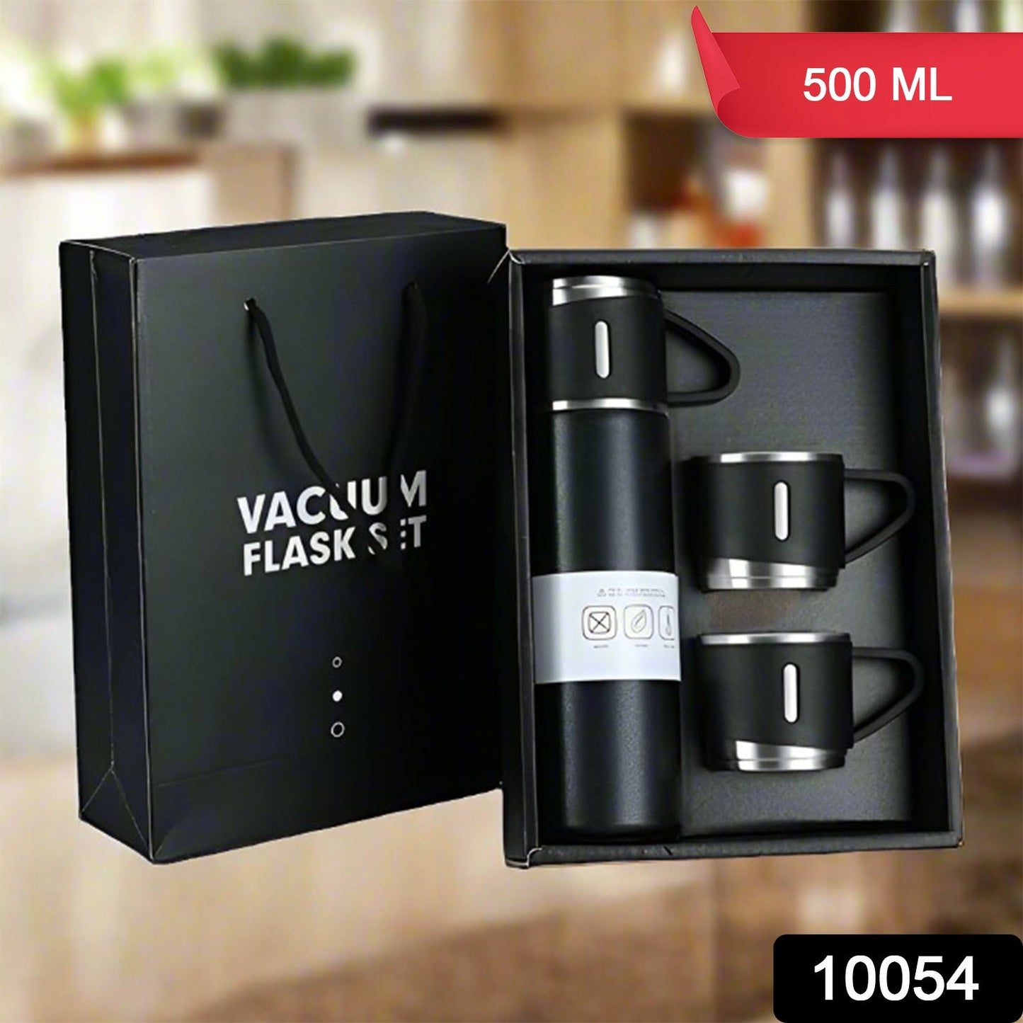 Stainless Steel Vacuum Flask Set with 3 Steel Cups Combo (500ml) signaturekarts