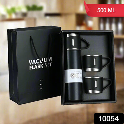 Stainless Steel Vacuum Flask Set with 3 Steel Cups Combo (500ml) signaturekarts