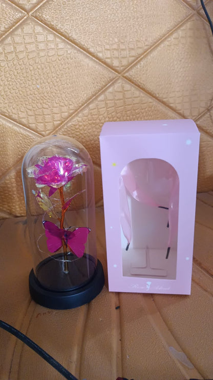 LED Decorative Rose with Butterfly in Transparent Plastic Dome (1 Pc) Signature kart