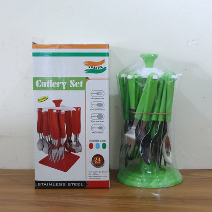Stainless Steel Cutlery Set with Stand - (24 Pc) signaturekarts