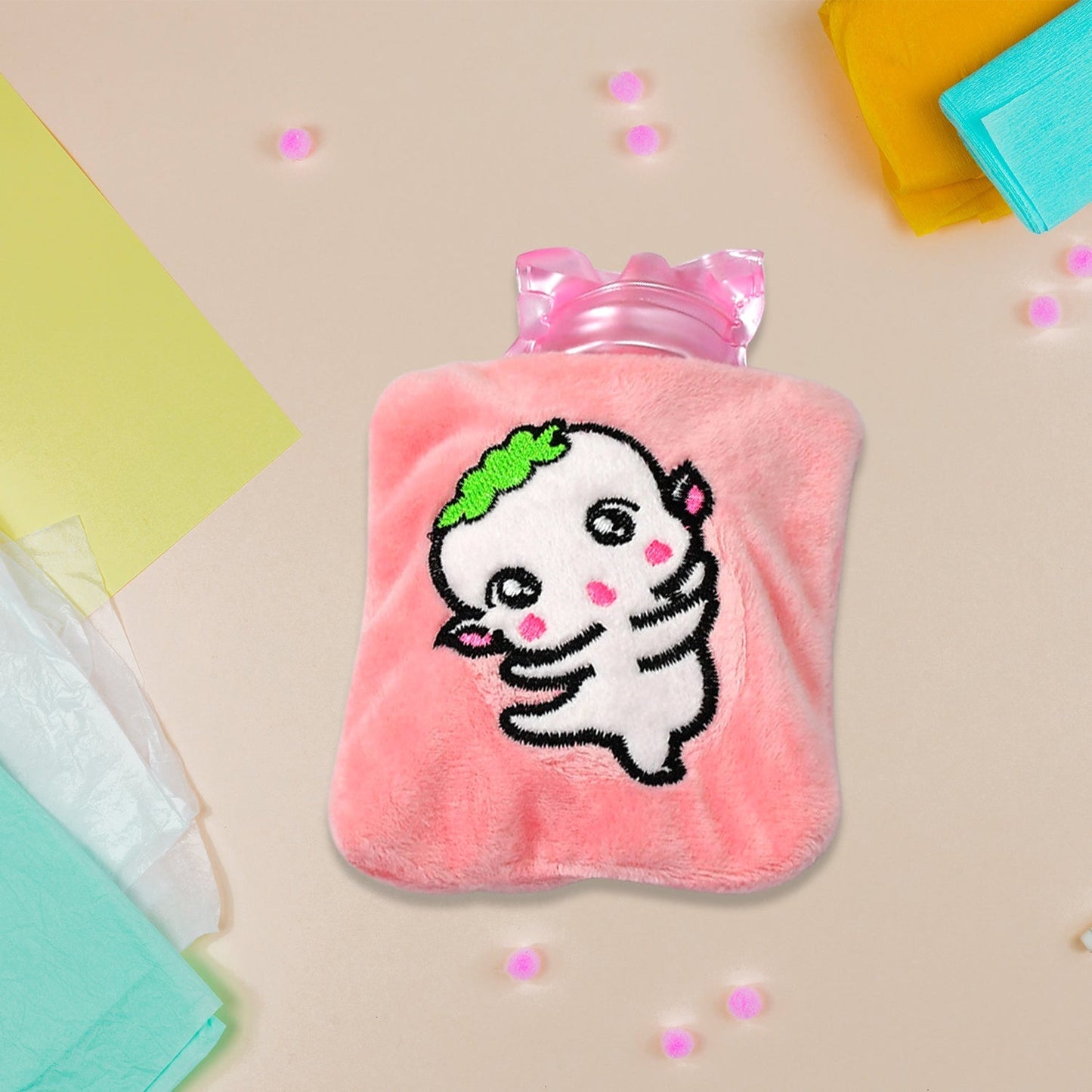 Pink Cartoon Small Hot Water Bag with Cover for Pain Relief signaturekarts