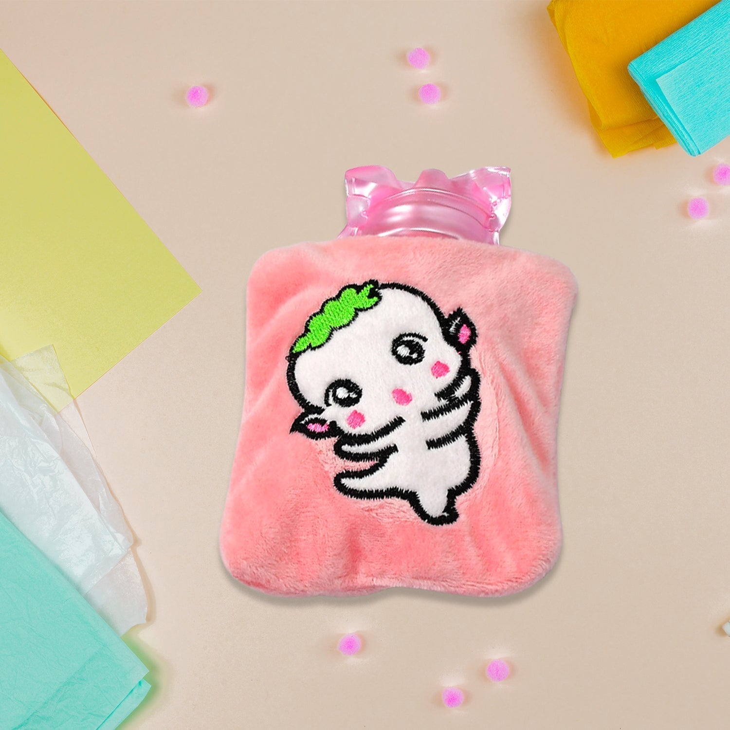 Pink Cartoon Small Hot Water Bag with Cover for Pain Relief signaturekarts