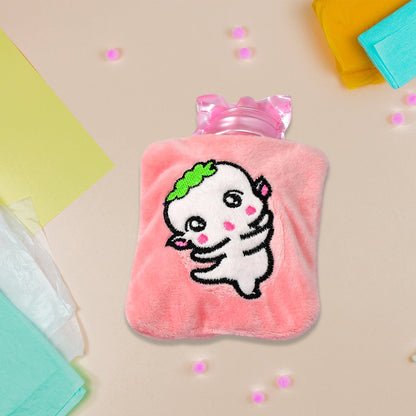 Pink Cartoon Small Hot Water Bag with Cover for Pain Relief signaturekarts