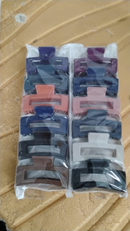 Matte Rectangle Hair Claw Clip for Women and Girls – Assorted Color Pack – 12 Pc Signature Kart