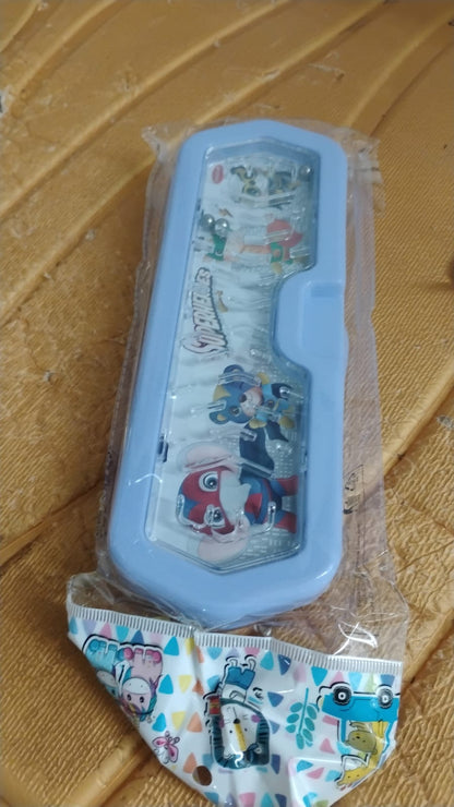 Cartoon Character Printed Plastic Pencil Box with Built-in Maze Puzzle Game (1 Pc) Signature Kart