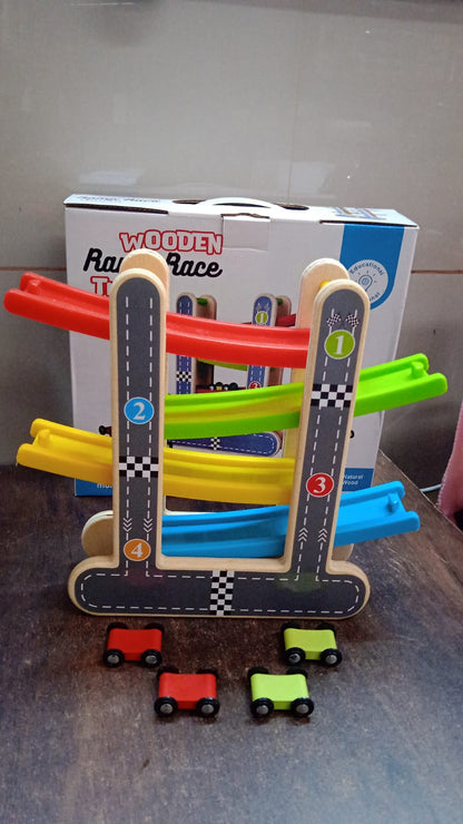 Car Racer Track Play set Wooden Click Clack Toys With 4 Mini Racers (1 Set) Signaturekarts