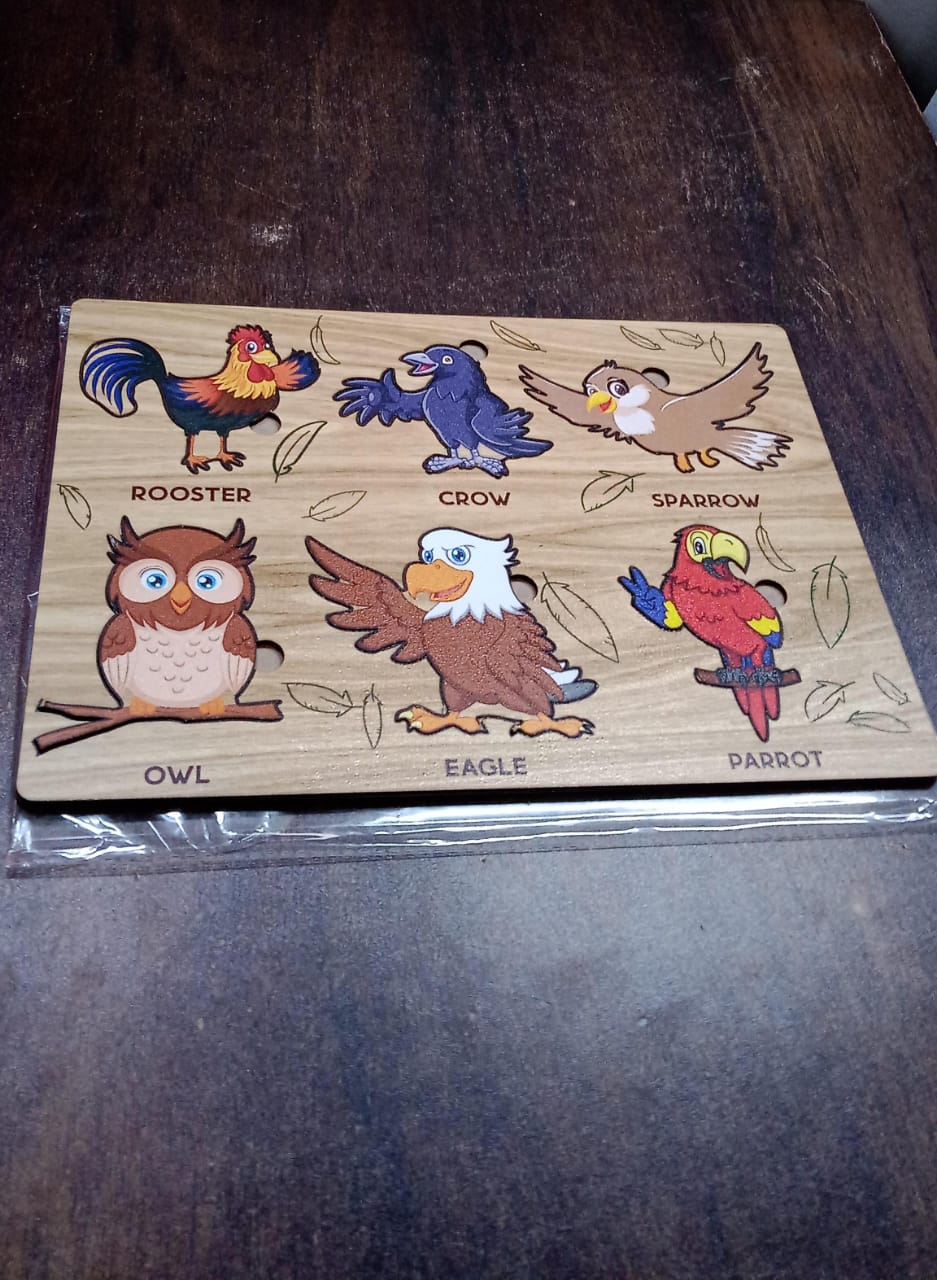 Wooden Bird Puzzle Learning Educational Board (1 Set / 28×20 Cm) Signaturekarts