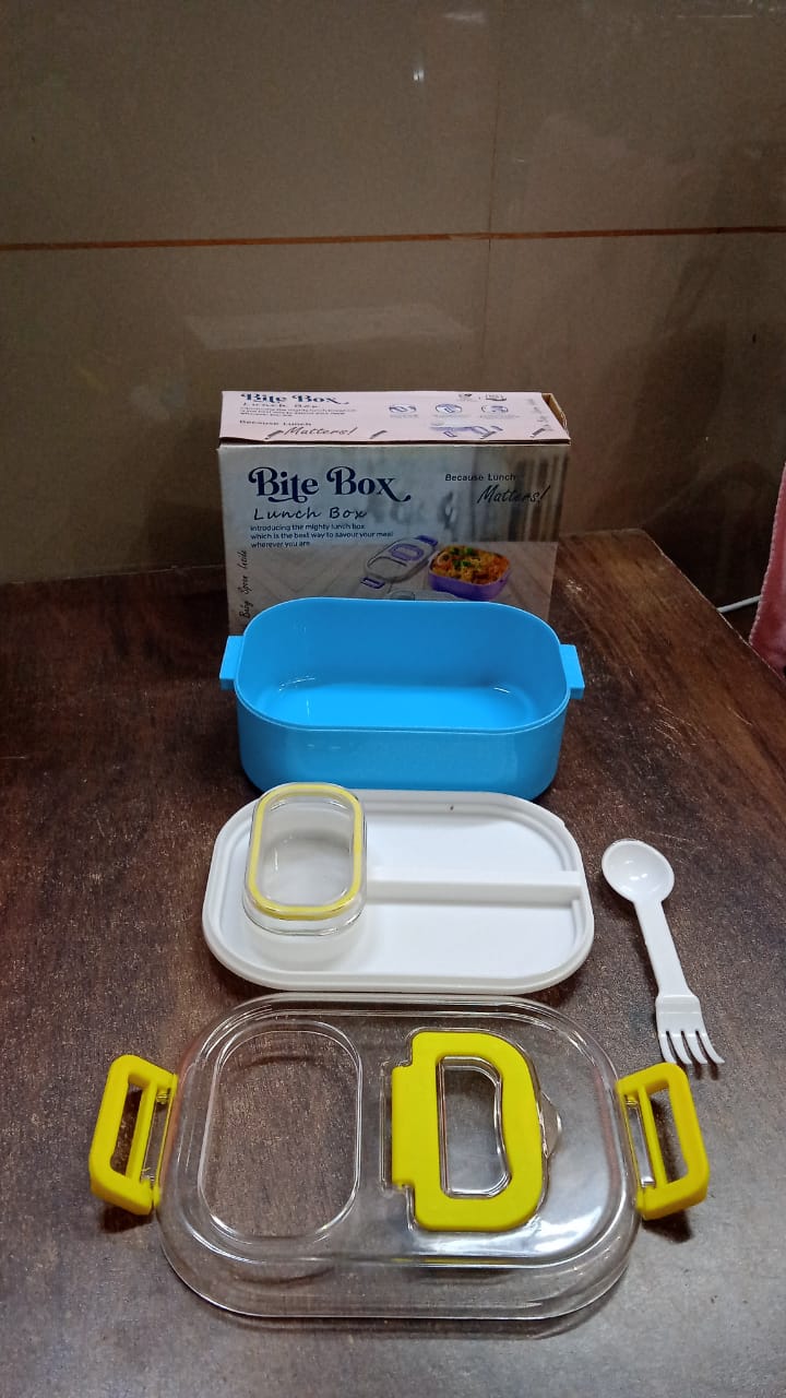 Durable Plastic Lunch box for Kids With 2 in 1 Spoon, Fork (1 Pc) Signaturekarts