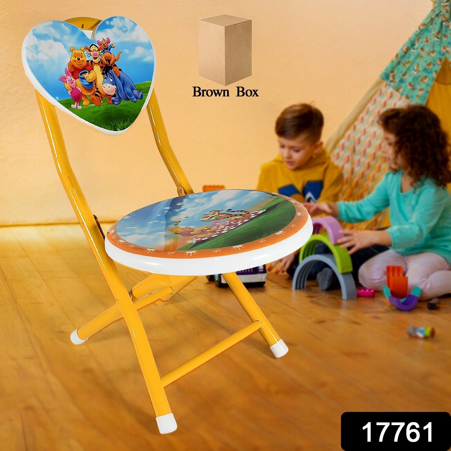 Heart Shape Cartoon Printed Foldable Kids Chair for Playrooms & Camping (1 Pc) signaturekarts
